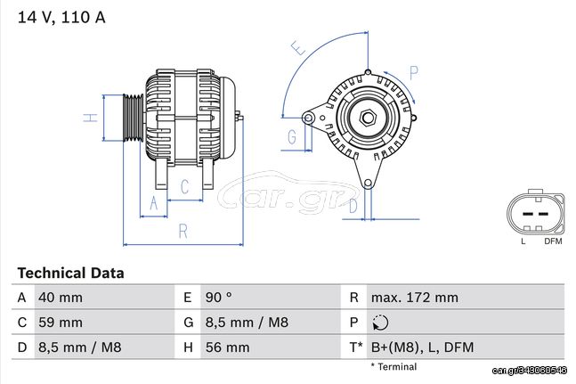 Δυναμό AUDI A3; SEAT ALTEA, ALTEA XL, LEON, TOLEDO III; SKODA OCTAVIA II, ROOMSTER, ROOMSTER PRAKTIK; VW CADDY III, CADDY III/MINIVAN, EOS, GOLF PLUS V 1.6-2.0D 05.03-08.15