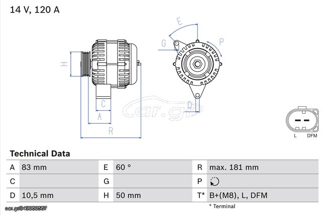 Δυναμό MERCEDES C (CL203), C T-MODEL (S203), C (W203), CLK (A209), CLK (C209), M (W163), SLK (R170) 2.6/3.2/3.7 02.98-03.10