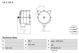 Δυναμό MERCEDES /8 (W114), /8 (W115), HECKFLOSSE (W110), HECKFLOSSE (W111, W112), S (W108, W109), T2/L, O 309, UNIMOG; LAMBORGHINI JALPA 2.0-3.8D 07.65-02.89