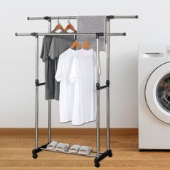 Herzberg HG-03251: Adjustable Double Rod Rolling Clothing Garment Rack Herzberg Home & Living