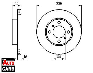 Δισκοπλακα BOSCH 0986478572 για MITSUBISHI CARISMA 1995-2006, MITSUBISHI COLT 1992-2004, MITSUBISHI LANCER 1991-2003