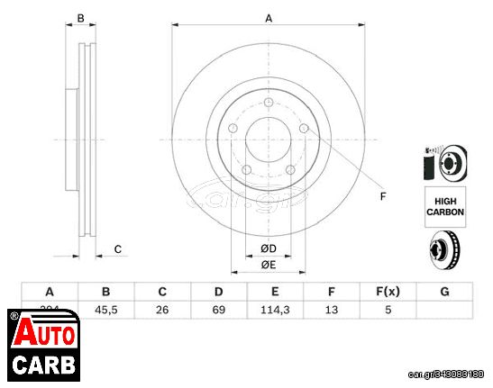 Δισκοπλακα BOSCH 0986479745 για CHRYSLER SEBRING 2000-2007, JEEP PATRIOT 2007-2017, MITSUBISHI ASX 2009-