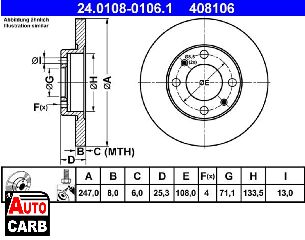 Δισκοπλακα ATE 24010801061 για CITROEN SAXO 1996-2004, CITROEN XSARA 1997-2010, CITROEN ZX 1991-1999