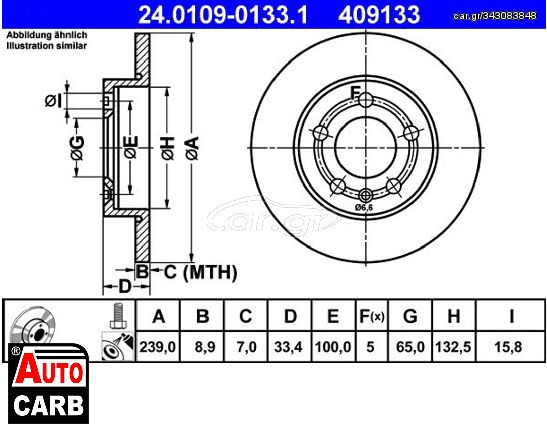 Δισκοπλακα ATE 24010901331 για AUDI A3 1996-2006, AUDI TT 1998-2006, SKODA OCTAVIA 1996-2010