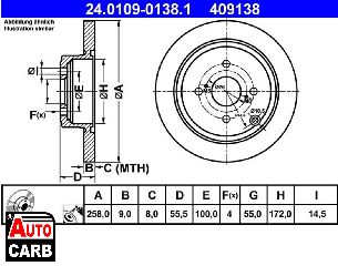 Δισκοπλακα ATE 24010901381 για TOYOTA COROLLA 2000-2008