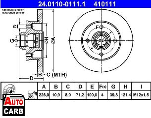 Δισκοπλακα ATE 24011001111 για SEAT CORDOBA 1993-2002, SEAT IBIZA 1993-2002, SEAT TOLEDO 1991-1999