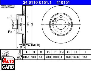 Δισκοπλακα ATE 24011001511 για AUDI 80 1972-1987, SEAT CORDOBA 1993-2002, SEAT IBIZA 1993-2002