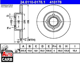 Δισκοπλακα ATE 24011001781 για AUDI 100 1982-1991, AUDI 80 1986-1996, AUDI 90 1984-1991