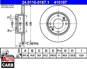 Δισκοπλακα ATE 24011001871 για CITROEN C15 1984-2006, CITROEN SAXO 1996-2004, CITROEN VISA 1978-1991