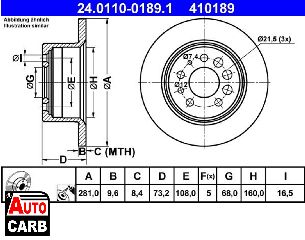 Δισκοπλακα ATE 24011001891 για VOLVO 240 1974-1993, VOLVO 260 1974-1985, VOLVO 740 1983-1992