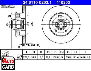 Δισκοπλακα ATE 24011002031 για SEAT TOLEDO 1991-1999, VW CORRADO 1987-1995, VW GOLF 1989-1998