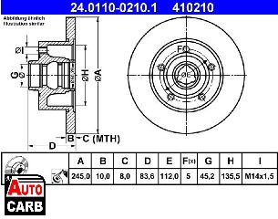 Δισκοπλακα ATE 24011002101 για AUDI A4 1994-2002