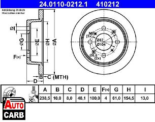 Δισκοπλακα ATE 24011002121 για HONDA ACCORD 1985-1989, HONDA CIVIC 1987-2001, HONDA CONCERTO 1989-1996