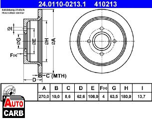 Δισκοπλακα ATE 24011002131 για FORD ESCORT 1990-2002, FORD ORION 1990-1996