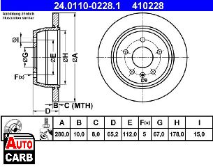 Δισκοπλακα ATE 24011002281 για MERCEDES-BENZ V-CLASS 1996-2003, MERCEDES-BENZ VITO 1996-2003