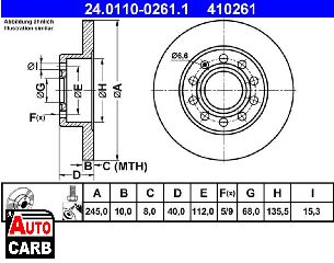 Δισκοπλακα ATE 24011002611 για AUDI 80 1991-1996, AUDI A4 2000-2009, AUDI COUPE 1988-1996