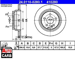 Δισκοπλακα ATE 24011002801 για MERCEDES-BENZ VIANO 2003-, MERCEDES-BENZ VITO 2003-