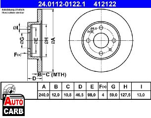 Δισκοπλακα ATE 24011201221 για AUTOBIANCHI Y10 1985-1995, FIAT DUNA 1987-2001, FIAT ELBA 1985-1997