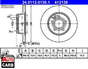 Δισκοπλακα ATE 24011201381 για VW TRANSPORTER 1990-2004