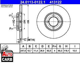 Δισκοπλακα ATE 24011301221 για FORD CORTINA 1962-1972, FORD ESCORT 1968-1981, FORD TAUNUS 1970-1982