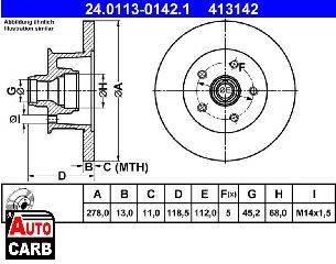 Δισκοπλακα ATE 24011301421 για VW TRANSPORTER 1979-1992