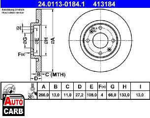 Δισκοπλακα ATE 24011301841 για CITROEN BERLINGO 1996-2011, CITROEN C2 2003-2017, CITROEN C3 2002-