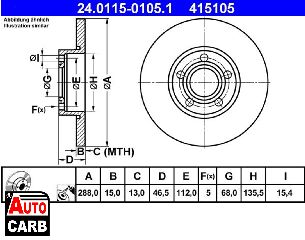 Δισκοπλακα ATE 24011501051 για AUDI 100 1990-1994, AUDI A4 1994-2002, AUDI A6 1994-1997