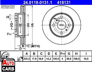 Δισκοπλακα ATE 24011801311 για TOYOTA ECHO 1999-2006, TOYOTA VIOS 2002-2013, TOYOTA YARIS 1999-2005