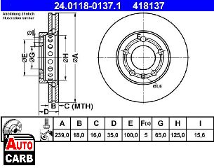 Δισκοπλακα ATE 24011801371 για SKODA FABIA 1999-2014, VW FOX 2003-2015, VW POLO 1996-2014