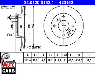 Δισκοπλακα ATE 24012001521 για NISSAN PRIMERA 1990-1996