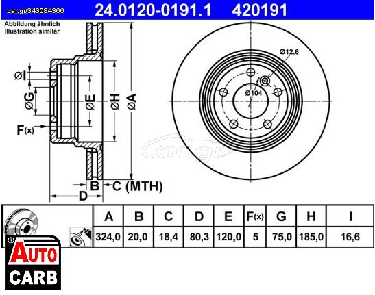 Δισκοπλακα ATE 24012001911 για BMW X5 2000-2006