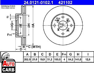 Δισκοπλακα ATE 24012101021 για HONDA ACCORD 1985-1989, HONDA PRELUDE 1986-1996