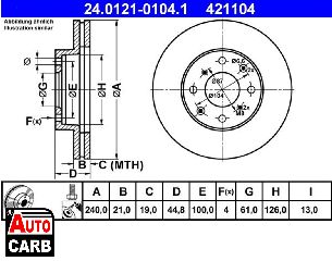 Δισκοπλακα ATE 24012101041 για HONDA CIVIC 1991-2001, HONDA ORTHIA 1995-2002