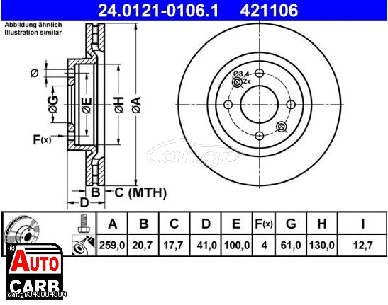 Δισκοπλακα ATE 24012101061 για DACIA LOGAN 2004-, DACIA SANDERO 2008-, NISSAN KUBISTAR 2003-