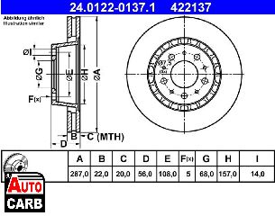 Δισκοπλακα ATE 24012201371 για VOLVO 740 1983-1992, VOLVO 760 1981-1992, VOLVO 940 1990-1995