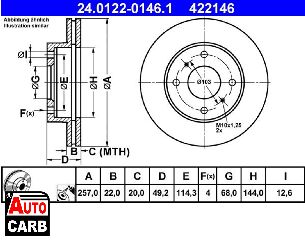 Δισκοπλακα ATE 24012201461 για NISSAN 200SX 1988-1995, NISSAN ALMERA 2000-, NISSAN BLUEBIRD 1991-2002