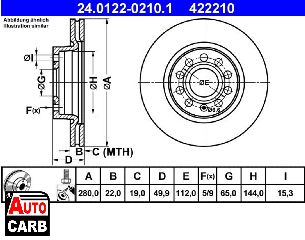 Δισκοπλακα ATE 24012202101 για AUDI A3 2003-2015, SEAT ALTEA 2004-, SEAT LEON 2005-2013