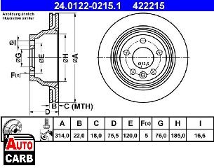 Δισκοπλακα ATE 24012202151 για VW CALIFORNIA 2003-2015, VW MULTIVAN 2003-2015, VW TOUAREG 2002-2013