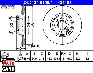 Δισκοπλακα ATE 24012401581 για RENAULT CLIO 1998-2016, RENAULT KANGOO 1997-, RENAULT LAGUNA 1993-2002