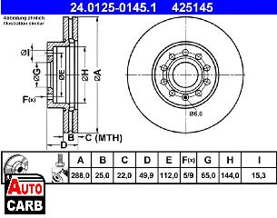 Δισκοπλακα ATE 24012501451 για AUDI A3 2003-2020, AUDI Q2 2016-, CUPRA LEON 2020-