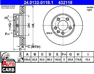 Δισκοπλακα ATE 24013201181 για PORSCHE CAYENNE 2002-2010, VW TOUAREG 2002-2018