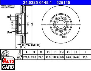 Δισκοπλακα ATE 24032501451 για AUDI A3 2003-2020, SEAT ALTEA 2004-, SEAT LEON 2005-2021