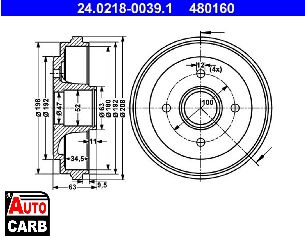 Ταμπουρο ATE 24021800391 για OPEL AGILA 2000-2007, SUZUKI WAGON 2000-2012, VAUXHALL AGILA 2000-2008