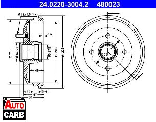 Ταμπουρο ATE 24022030042 για FORD ESCORT 1990-2002, FORD ORION 1990-1996