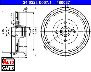 Ταμπουρο ATE 24022300071 για AUDI 100 1976-1991, AUDI 80 1991-1996