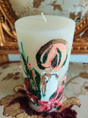 Παλαιό χριστουγεννιάτικο κερί με όμορφη διακόσμηση - χειροποίητο ζωγραφιστό