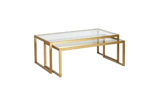 Τραπέζι σαλονιού "REDRO" από μέταλλο/γυαλί σε χρυσό χρώμα 100x40x45
