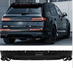 ΠΙΣΩ ΣΠΟΙΛΕΡ Rear Bumper Valance Diffuser Double Outlet with Black Exhaust Muffler Tips Audi Q7 SUV 4M Facelift (2020-up) SQ7 Design