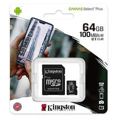 microSDXC Memory Card Kingston Canvas Select Plus Android A1 with Adapter, 64Gb, Class 10 / UHS-1 U1 SDCS2/64GB Retail