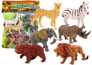 Set of 6 Wild Animal Figurines, Elephant, Lion, Rhinoceros